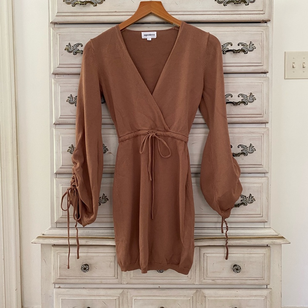 Superdown Tan Ruched Knit Dress - Picture 2 of 5